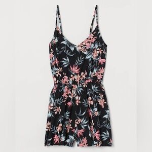 Divided Size 6, Black/Pink Floral V Neck Playsuit Romper, adjustable straps